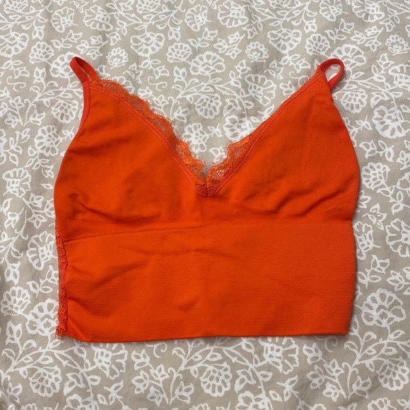 ‼️SOLD‼️Neon Orange lace tank crop top - Picture 1 of 3